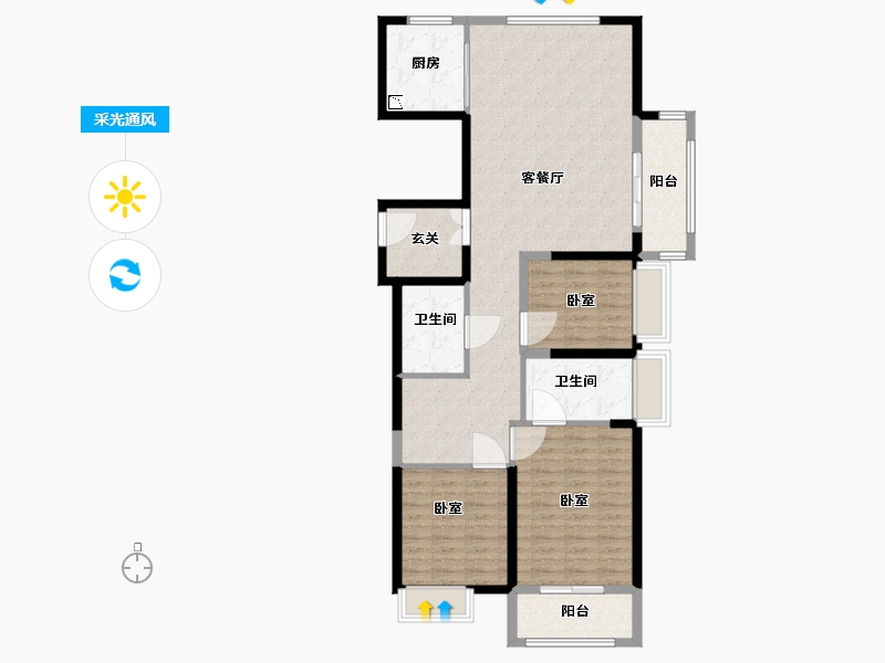 湖北省-武汉市-大华铂金瑞府三期-113.00-户型库-采光通风