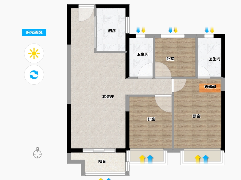 湖北省-黄冈市-孔雀城十里湖光-80.00-户型库-采光通风