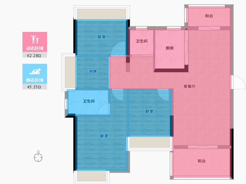 湖北省-黄石市-航宇仁智山水天悦-96.93-户型库-动静分区