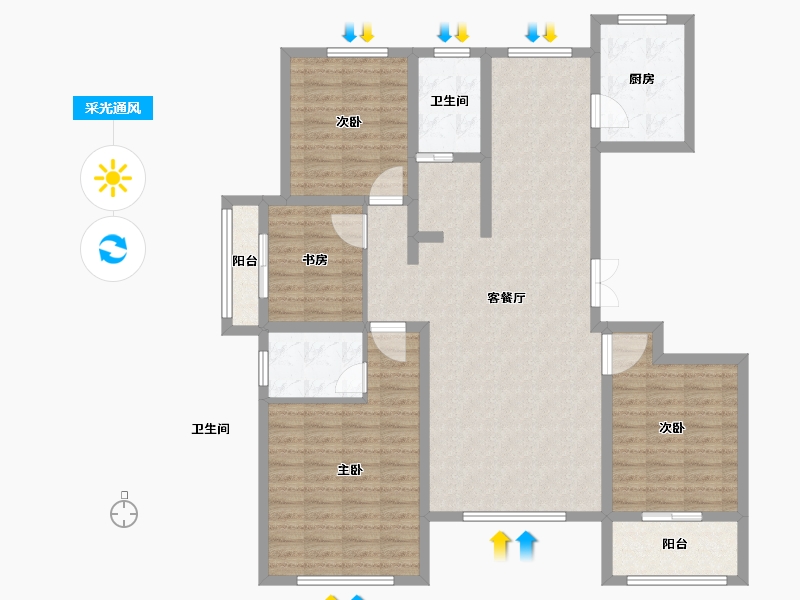 山东省-淄博市-宁宇富城花苑-122.70-户型库-采光通风