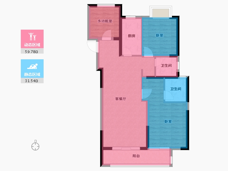 湖北省-孝感市-中粮祥云地铁小镇-81.60-户型库-动静分区