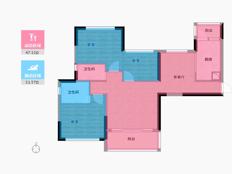 湖北省-襄阳市-襄阳恒大翡翠珑庭-69.38-户型库-动静分区