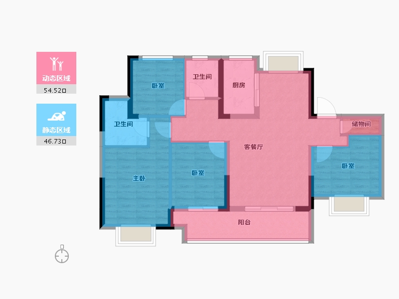 湖北省-黄冈市-黄州澳海府-90.25-户型库-动静分区