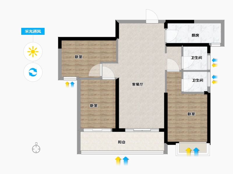 湖北省-武汉市-纽宾凯汉CITY-90.00-户型库-采光通风