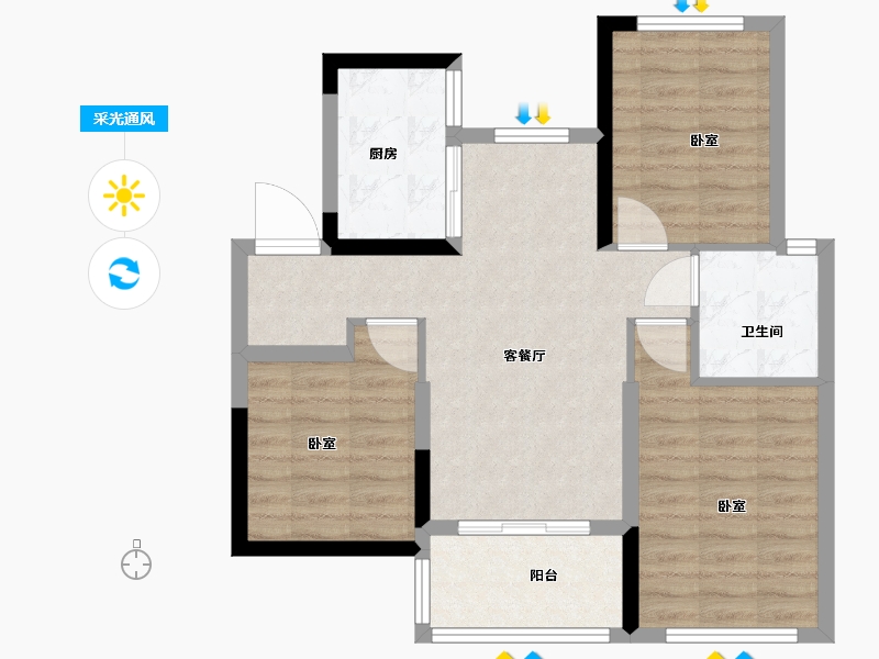 湖北省-武汉市-华发中城中央荟-70.00-户型库-采光通风