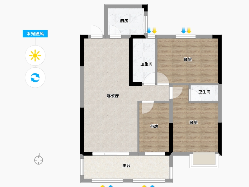 湖北省-黄冈市-东城首府-80.35-户型库-采光通风