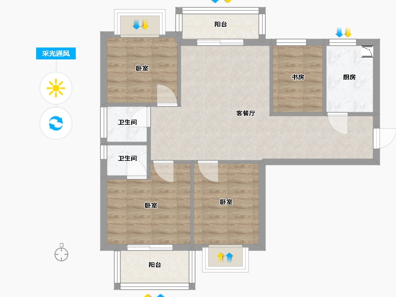 湖北省-武汉市-九坤新城壹号御府-69.24-户型库-采光通风