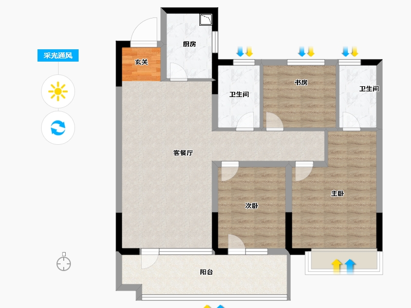 山东省-淄博市-宏程健康活力城-94.00-户型库-采光通风