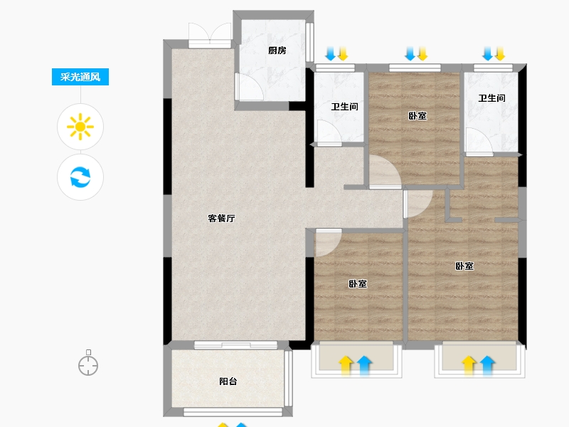 湖北省-孝感市-应城云天玉锦湾-84.00-户型库-采光通风