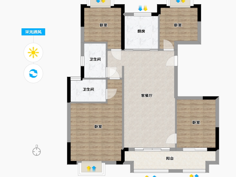 湖北省-武汉市-美的君兰半岛-102.00-户型库-采光通风