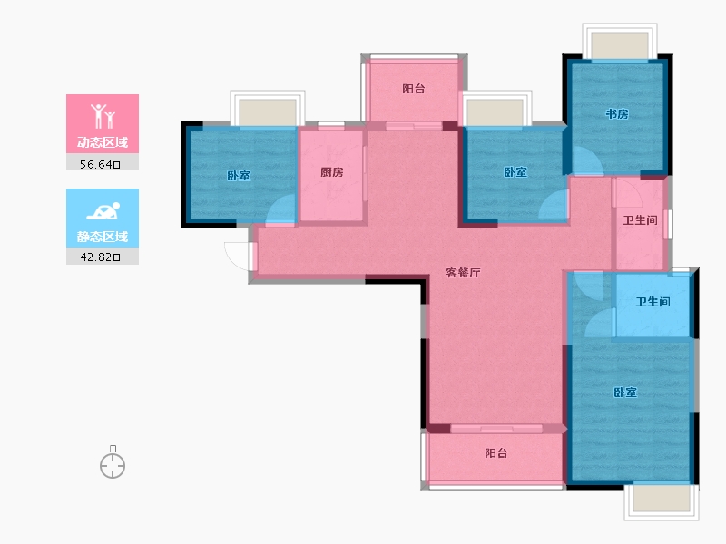 湖北省-武汉市-阳光100凤凰街-88.36-户型库-动静分区