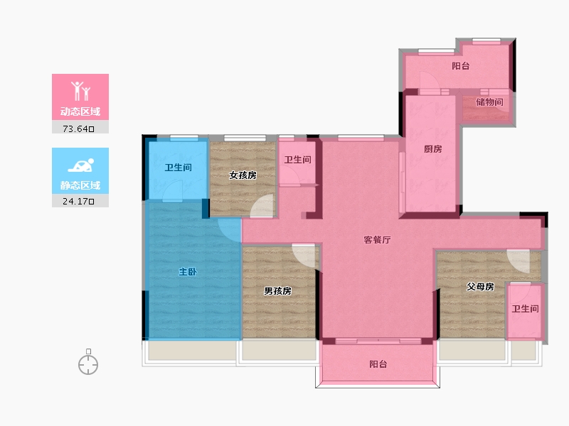 山东省-东营市-广饶碧桂园中央公馆-114.08-户型库-动静分区