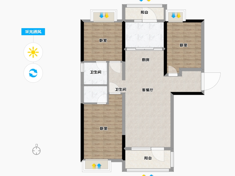 湖北省-黄石市-黄石当代满堂悦MOMΛ-100.00-户型库-采光通风