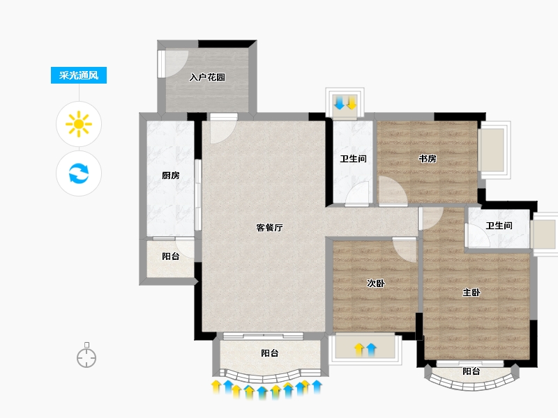 广东省-广州市-莱茵水岸-90.49-户型库-采光通风