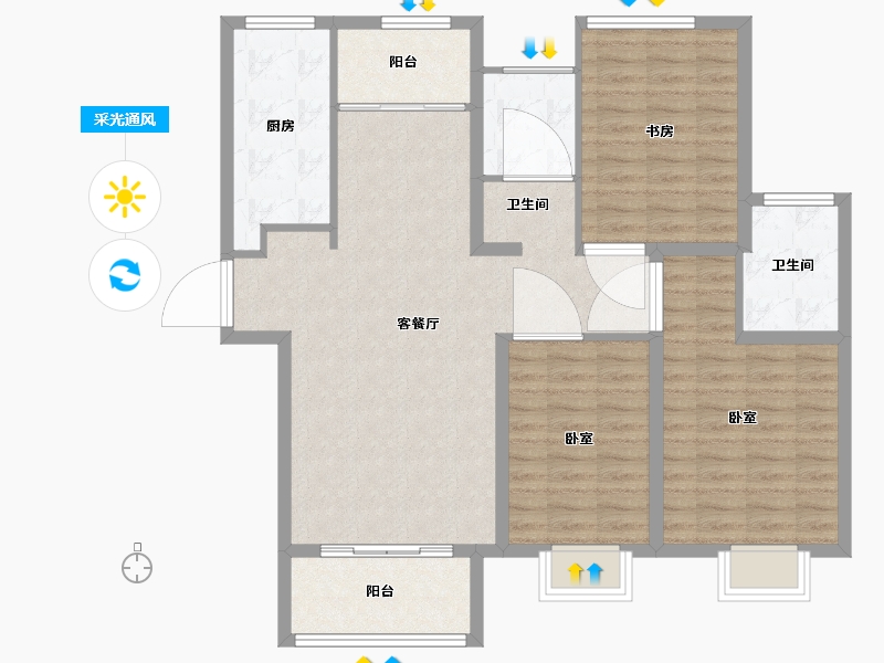 山东省-烟台市-烟台莱山宝龙广场-103.85-户型库-采光通风