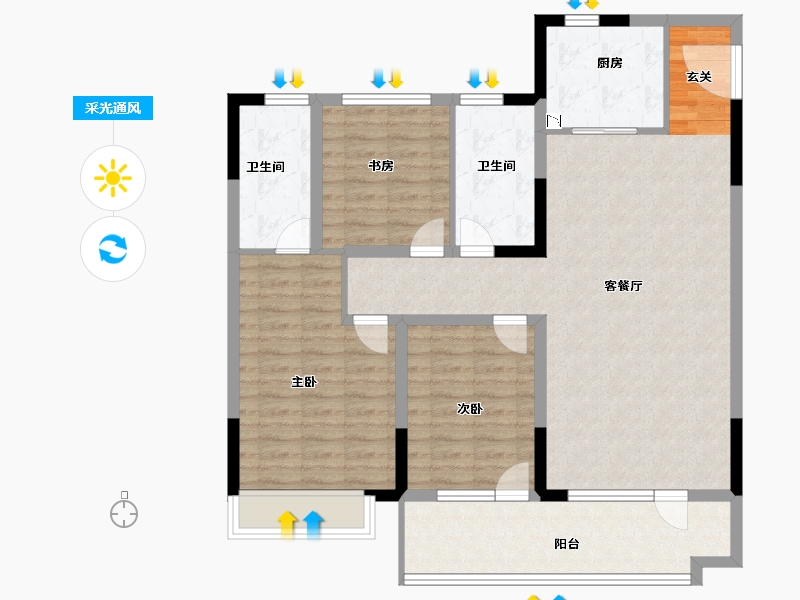 山东省-淄博市-宏程健康活力城-107.00-户型库-采光通风