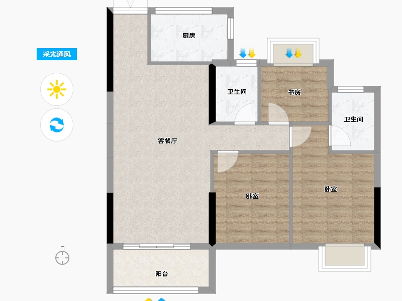 湖北省-黄冈市-君合御景城-76.95-户型库-采光通风