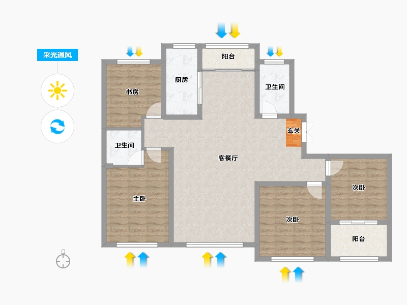 山东省-淄博市-民泰龙泰贵府-114.71-户型库-采光通风