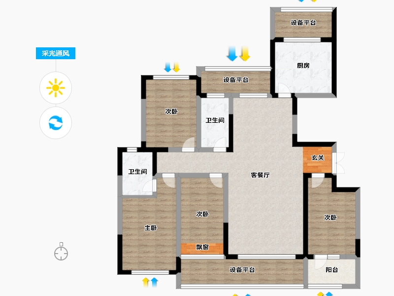 山东省-淄博市-橡树黄金城-128.00-户型库-采光通风