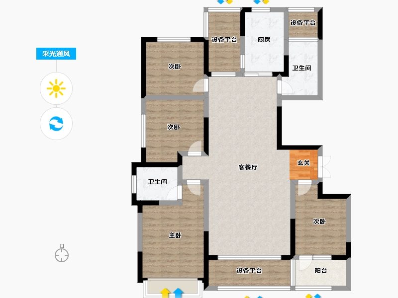 山东省-淄博市-橡树黄金城-123.99-户型库-采光通风