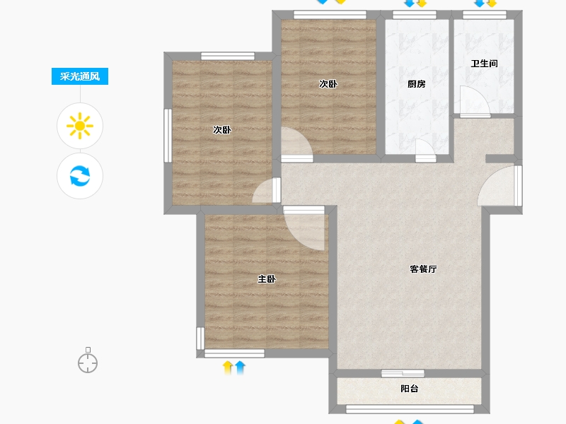 山东省-淄博市-宁宇富城花苑-85.99-户型库-采光通风