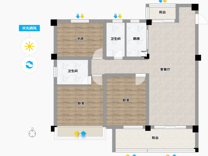 湖北省-黄冈市-鸿路橘子洲-93.20-户型库-采光通风