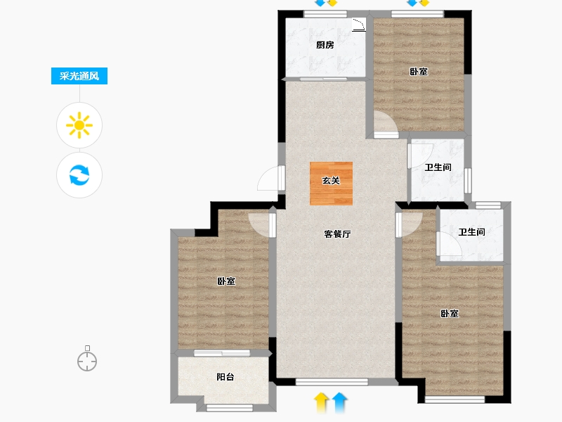 山东省-潍坊市-德润•兰庭-102.00-户型库-采光通风