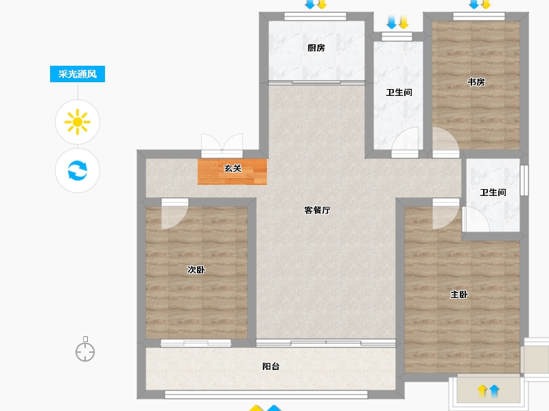 山东省-淄博市-天煜风华-93.99-户型库-采光通风