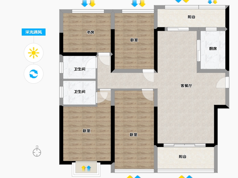 湖南省-岳阳市-友阿悦玺-111.63-户型库-采光通风