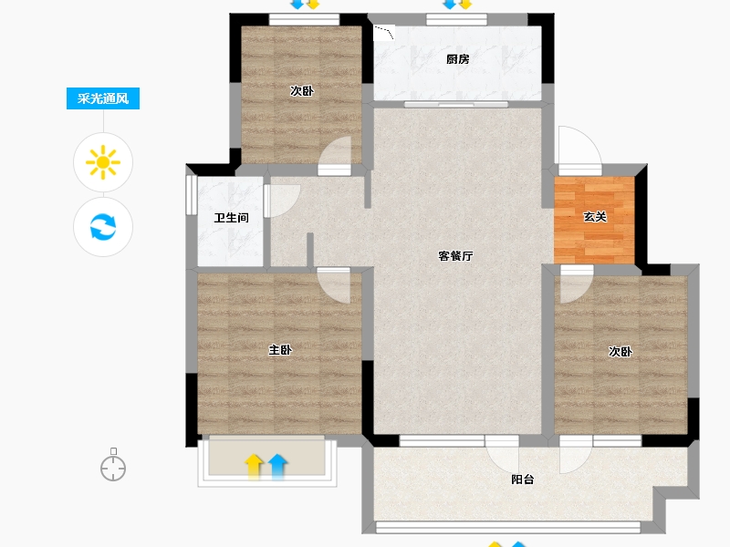 山东省-淄博市-文昌湖中海璞樾-80.00-户型库-采光通风