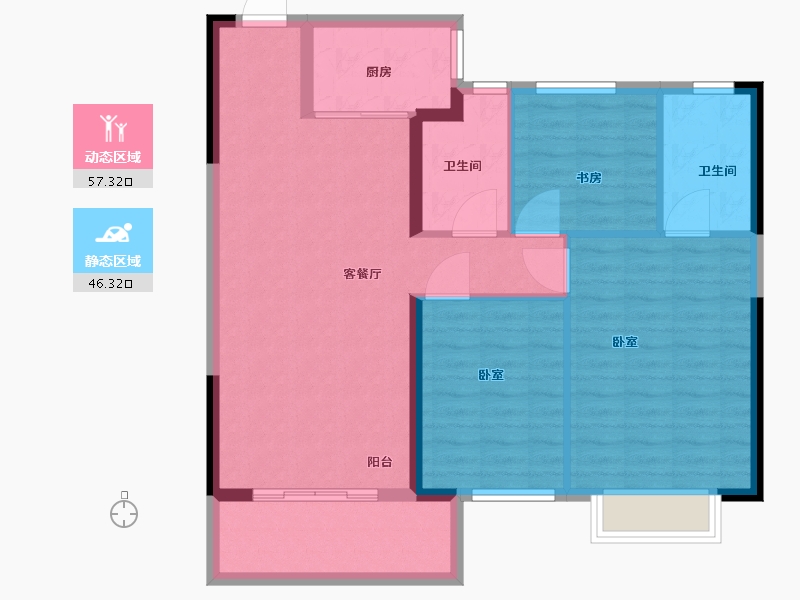 湖北省-武汉市-奥山汉口澎湃城铂悦府-94.00-户型库-动静分区