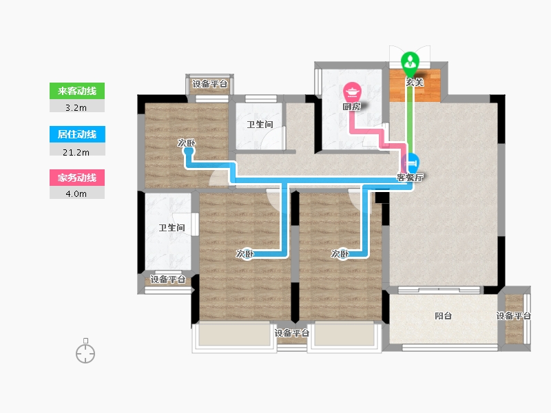 安徽省-宿州市-冠景·凯旋门-90.91-户型库-动静线