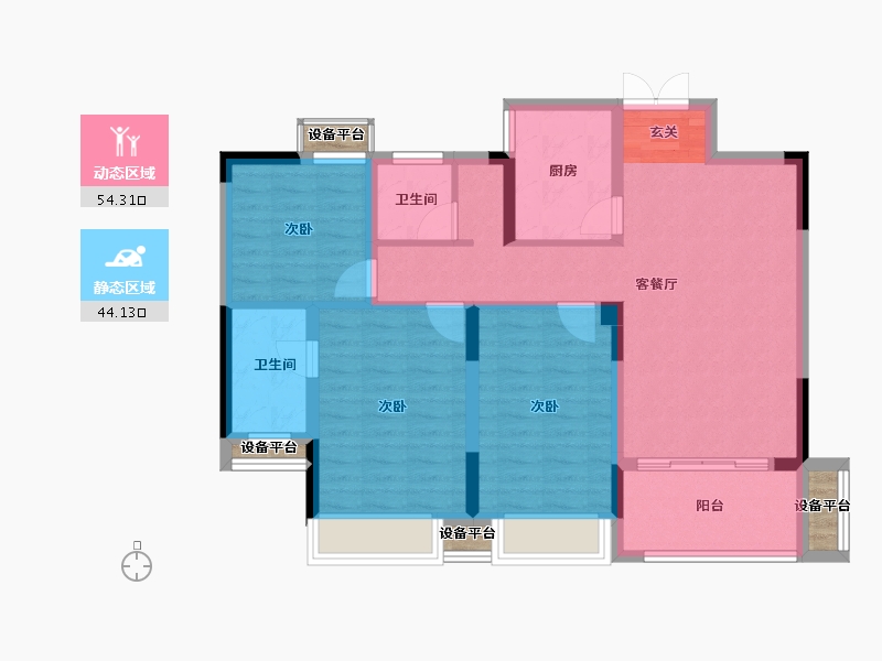 安徽省-宿州市-冠景·凯旋门-90.91-户型库-动静分区