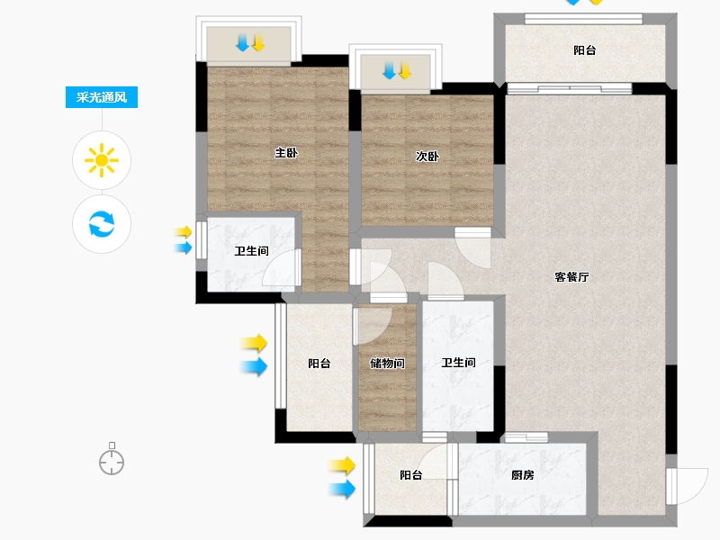 重庆-重庆市-绿地海棠湾-79.02-户型库-采光通风