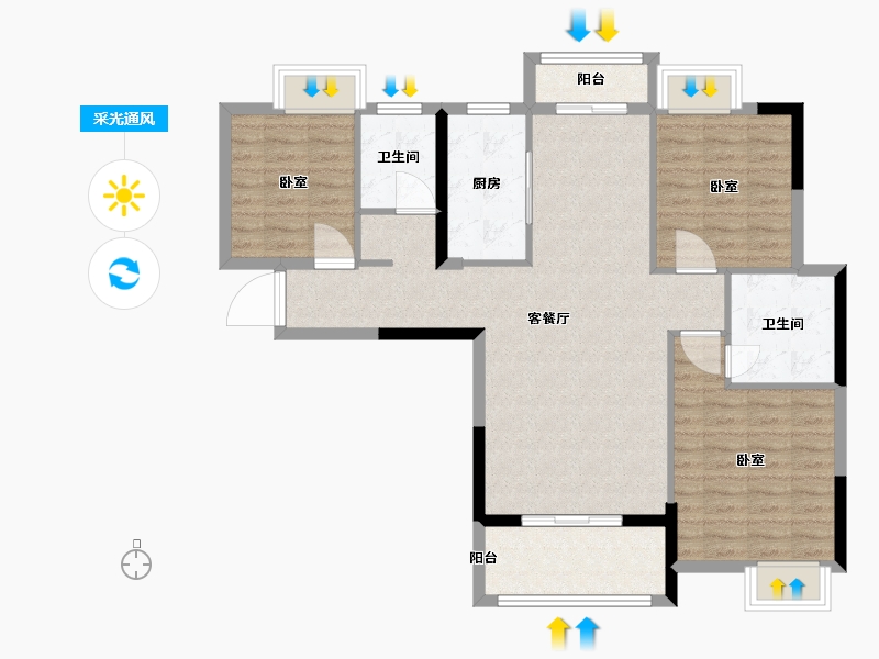 湖北省-武汉市-新港湾-96.00-户型库-采光通风