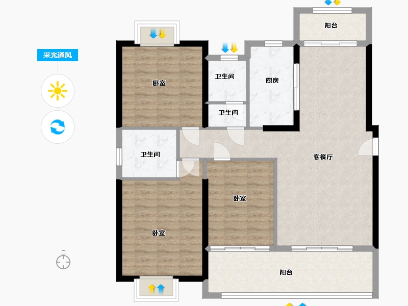 湖南省-岳阳市-中景世家-106.00-户型库-采光通风