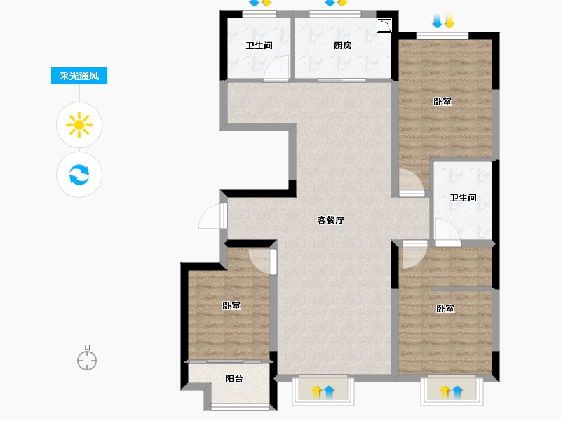 山东省-潍坊市-霞飞6号-106.00-户型库-采光通风