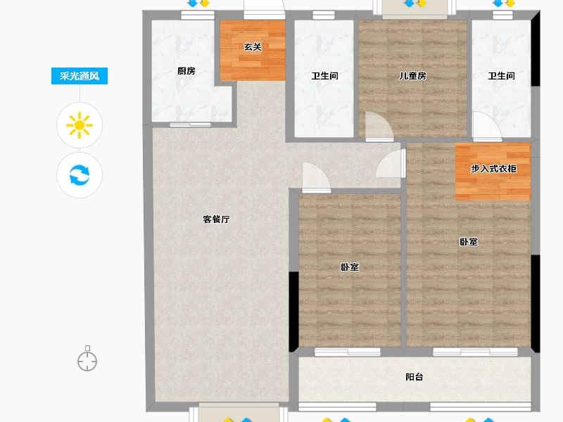 湖北省-武汉市-中建壹品澜荟-102.77-户型库-采光通风