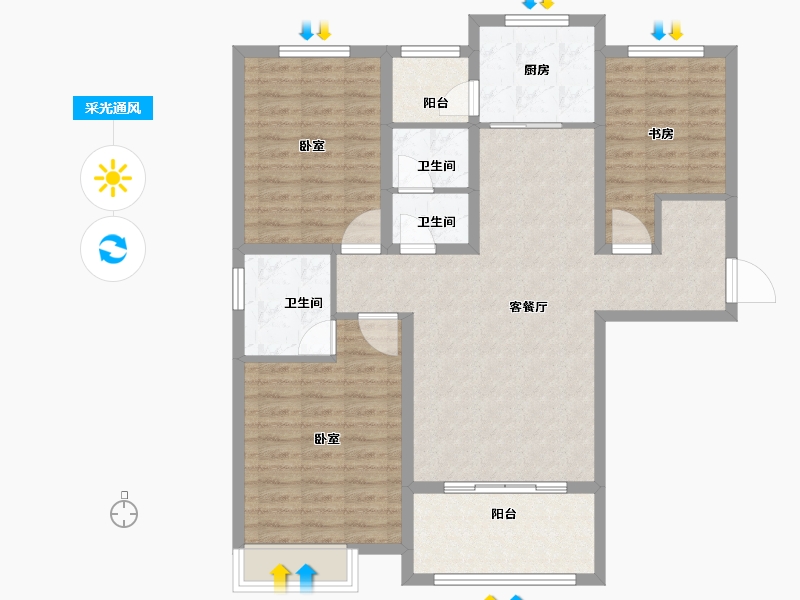 山东省-东营市-水岸华庭-101.52-户型库-采光通风