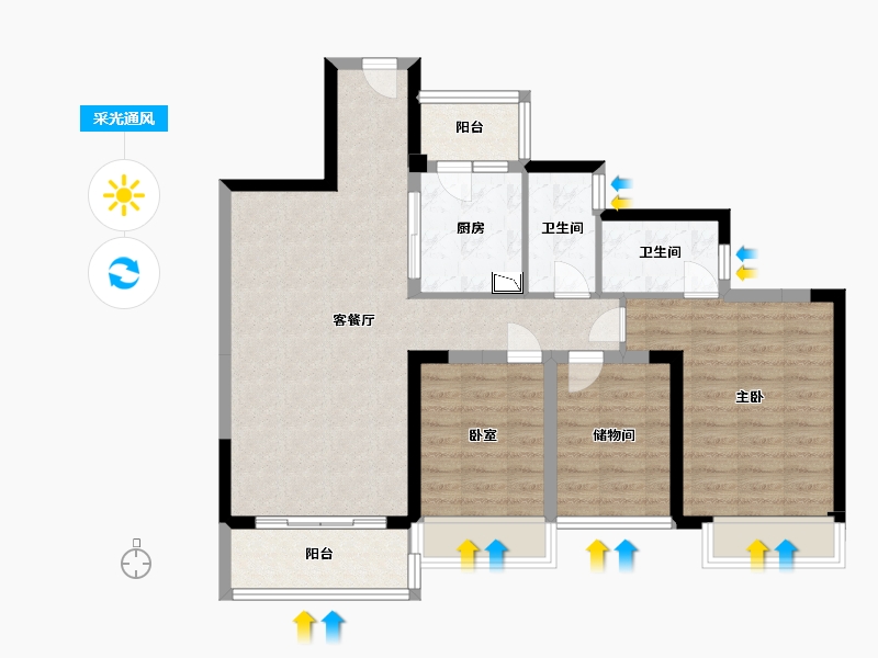 广东省-广州市-碧桂园印象花城-88.71-户型库-采光通风