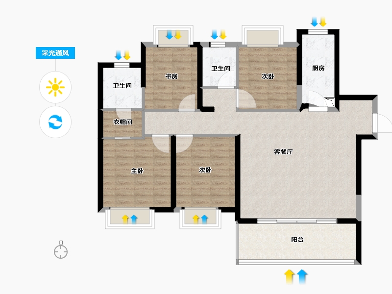 湖南省-长沙市-新力•钰珑湾-109.00-户型库-采光通风