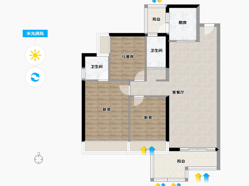 广东省-广州市-碧桂园状元府-98.75-户型库-采光通风