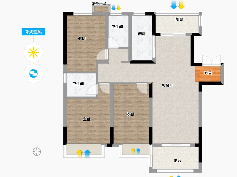 安徽省-宿州市-冠景·凯旋门-101.80-户型库-采光通风