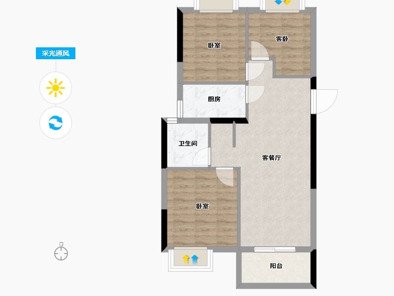 湖北省-武汉市-东原乐见城-64.62-户型库-采光通风