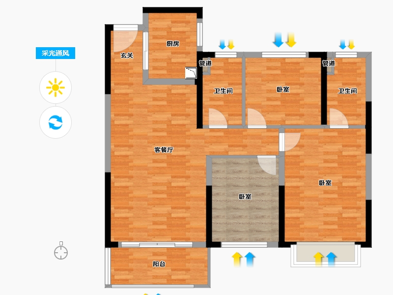 湖南省-长沙市-梦想新天地-94.00-户型库-采光通风