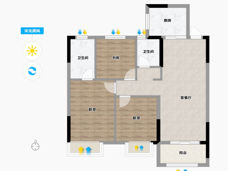 湖北省-武汉市-保利翡丽公馆-77.70-户型库-采光通风