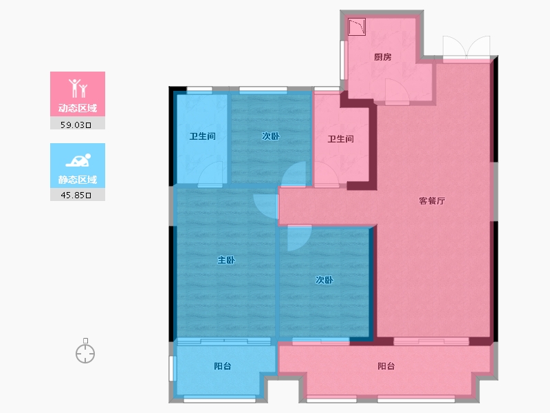 湖南省-湘潭市-湾田九华湖壹号-94.75-户型库-动静分区