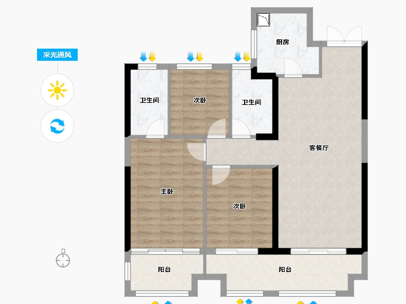 湖南省-湘潭市-湾田九华湖壹号-94.75-户型库-采光通风