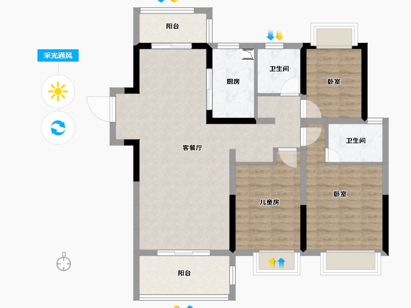 湖北省-孝感市-安陆水岸华府-93.32-户型库-采光通风