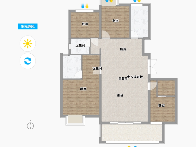 湖北省-武汉市-金色港湾君临水岸-110.99-户型库-采光通风